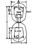 Diagram showing dimensions and specifications of Heavy Duty Swivel Eye Bolt Sporting Hot Dipped Galvanized Finish 3/8 Inch Forged C1045 Steel