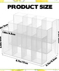Three Tier Drink Packet Organizer Rack With Twelve Compartments product dimensions shown on transparent holder.
