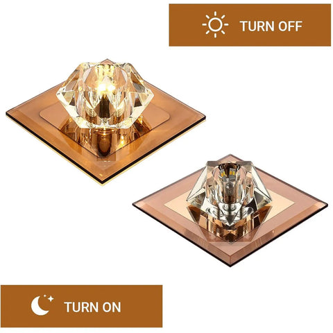 saditesdk 6 Pcs Recessed Lighting Cube Luxury Trim Kits Dimmable Led Recessed Lighting Square Crystal Spotlight Flush Mount Downlight Crystal Recessed Ceiling Lights Led Lighting,Brown, illuminated view.