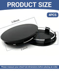 4 Pack Car Wheel Hub Center Cap Set 60mm Outer Diameter showing 2.36 inch and 2.2 inch size details in black ABS material.