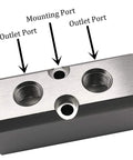 Two Way Pneumatic Manifold Air Distribution Block With G1/2 Inlet Ports And G1/4 Outlet Ports Aluminum Alloy featuring three visible ports