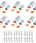 DTP 2 Pin Waterproof Automotive Connectors Kit, 6 Sets With Size 12 Solid Contacts, 14-12 AWG Wire, 25A Capacity, Weatherproof Electrical Plugs