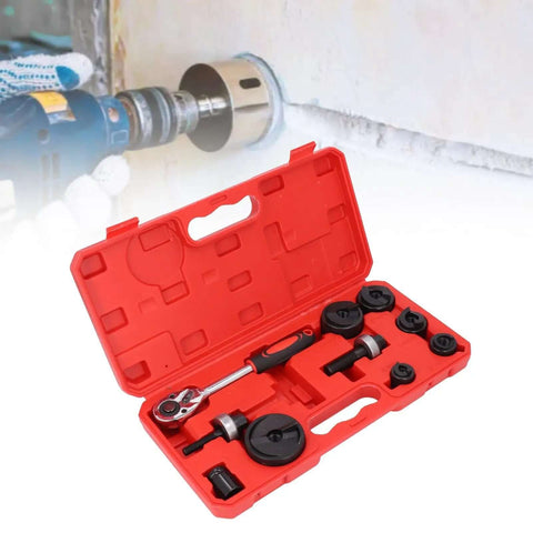 Heavy Duty Knockout Hole Punch Driver Kit with Six Sizes Manual Ratchet Tool, red storage case, metal sheet punching