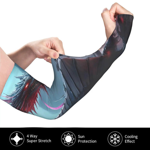 Top Tier Cooling Arm Sleeves With Bold Dragon Pattern Built For Serious Sun Blocking Quick Dry Fabric Flows With Your Moves worn on arm