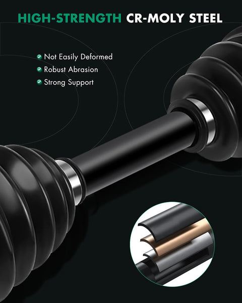 Close-up of high-strength CV Axle Shaft Assembly Front Left And Right For Subaru Forester 2.5L Impreza 2.5L WRX 2.5L XV Crosstrek 2.0L 2009-2014 Replacement Kit 66-7381 NCV66008 FWD showing cr-moly steel material