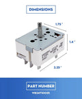 8 Inch Electric Range Burner Infinite Control Switch Replacement with dimensions for easy installation, part WB24T10025.