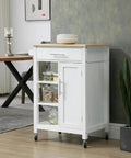 Gonna Love This Smooth Rollin Kitchen Island Cart Featuring Hella Roomy Storage Adjustable Shelves Hidden Cabinet Towel Holder And Brake Casters For Bedrooms Or Living Areas, white MDF cart with storage and adjustable shelves.