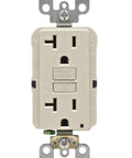 Straight Shooting Self Test Gfci Receptacle Outlet with Bright Led Status Light and Worry Free Automatic Ground Fault Protection 20 Amp 10 Pack Light Almond Finish showing front view with test and reset buttons.