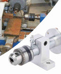 Heavy Duty Live Revolving Center Adjustable Wood Lathe Chuck With Pinpoint Accurate Drilling Depth For Mini Lathe DIY Craftsmanship Gear showing a close up of the chuck and mount.