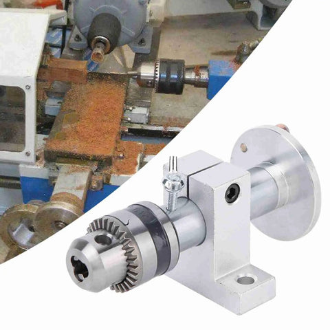 Heavy Duty Live Revolving Center Adjustable Wood Lathe Chuck With Pinpoint Accurate Drilling Depth For Mini Lathe DIY Craftsmanship Gear showing a close up of the chuck and mount.
