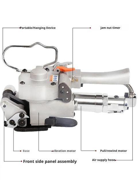 Portable Pneumatic Baler For Steel And Plastic Strapping Lightweight Warehouse Packing Machine components with visible controls and parts