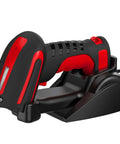 2D Industrial Barcode Scanner With Stand And Wireless Charging Base, Hands Free Operation, USB Compatibility, 433 Wireless Tech Delivers Up To 1968 Feet Open Air Transmission, Red