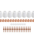 Premium 46-Piece Plasma Cutter Consumables Kit For Cut40 Plus Cut50 And 40D Machines includes white tips and copper nozzles.
