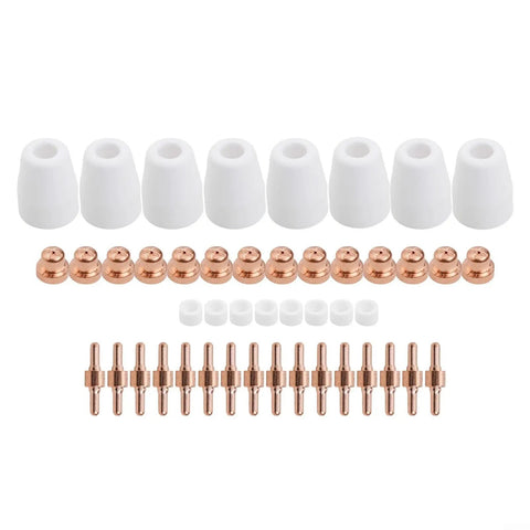 Premium 46-Piece Plasma Cutter Consumables Kit For Cut40 Plus Cut50 And 40D Machines includes white tips and copper nozzles.