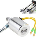 Air Horn Solenoid Valve One Quarter Inch NPT For 12V And 24V DC Systems, chrome plated, 150 PSI, shown with air horns