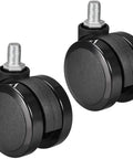 Heavy Duty Swivel Caster Wheels 2 Inch Polyurethane Twin Rollers M10 Threaded Stem Black Two Pack, close-up view of wheels.