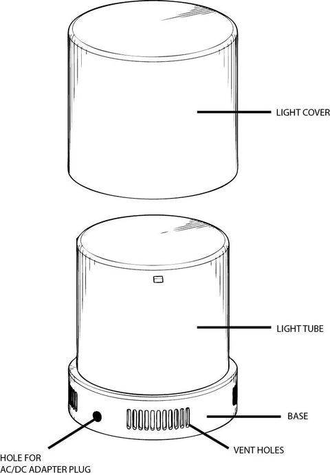 Diagram of Travel Lamp White, Ultra Compact And Sturdy LED Light With 30,000 Hour Lifespan, showing components and labels.