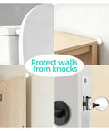 Self Adhesive Door Bumpers Pack Of 12 Round 40 By 8 Mm Protectors for doors and walls, shown preventing knocks on surfaces.