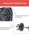 60 to 1 Air Operated Pro Grade Grease Pump assembly steps with metal rod and cover, fits 25 to 50 lb containers.