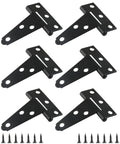 6 Pack Tee Hinge 2 Inch Heavy Duty T Strap Hinges Black For Barn Doors Gates Sheds Wooden Fences Wrought Iron Rustproof Hardware Includes Screws