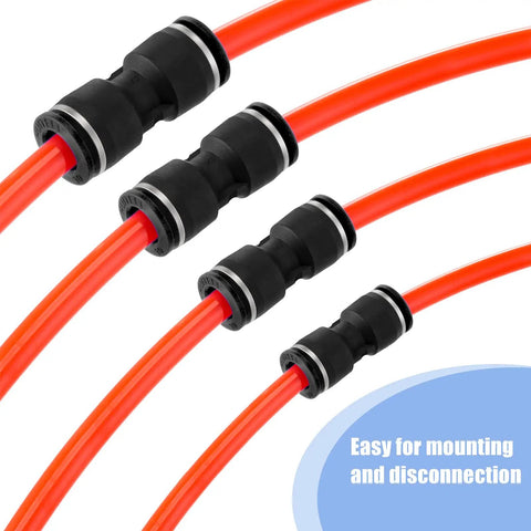 All in One 40 Piece Push to Connect Fittings Kit for Pneumatic Air Lines with 2 Way Quick Release Connectors, black tubing.