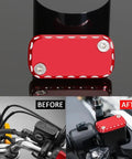 Front Brake Fluid Reservoir Cap Compatible With 125 Models Ct125 Trail 125 Dax St125 Cr125 Cr250R 1996 2007 2018 2024 Drop In No Fuss Easy Install Red Motorcycle Oil Tank Cap on bike before and after installation