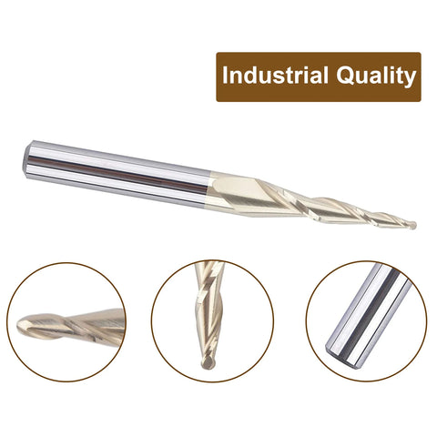 SpeTool tapered ball nose end mill with 1/4 in shank and 1/32 in radius, ZrN coated