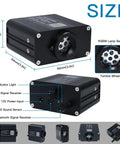Compact 16W RGBW Twinkle Fiber Optic Lights Kit With Music Activation showing size dimensions and connectivity features