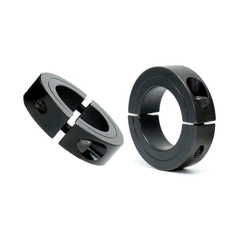 Heavy Duty Split Shaft Collar 7/8 Bore, 1-5/8 OD, 1/2 Thick, 1045 Carbon Steel, Black Oxide, H7 Tolerance, Locking Collar With Set Screw Clamp-On Stop For Linear Rails And Drill Stops shown open and closed