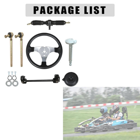 300mm Steering Wheel Steel Kit With 320mm Gear Rack Pinion Adjustable Shaft Set Replacement For 110cc Go Kart