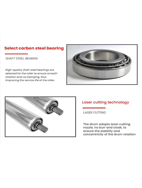 Spring Loaded Stainless Steel Conveyor Idler Roller, Heavy Duty Bearing Drum showing carbon steel bearings for smooth rotation.