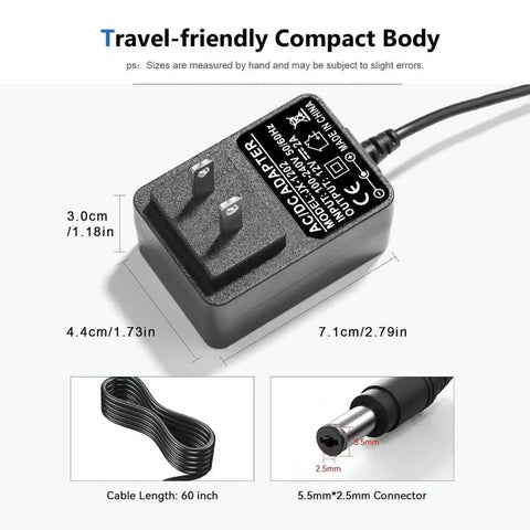 12V 2A Telescope Power Adapter with dimensions, 6ft cord, and 5.5mm connector for NexStar Series and CPC Line
