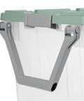 Heavy Duty Rolling Storage Bins, 40 Gallon Capacity, 2 Pack Garage Organization Cart With Wheels handle detail in gray.