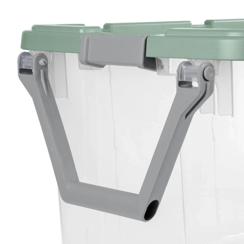Heavy Duty Rolling Storage Bins, 40 Gallon Capacity, 2 Pack Garage Organization Cart With Wheels handle detail in gray.
