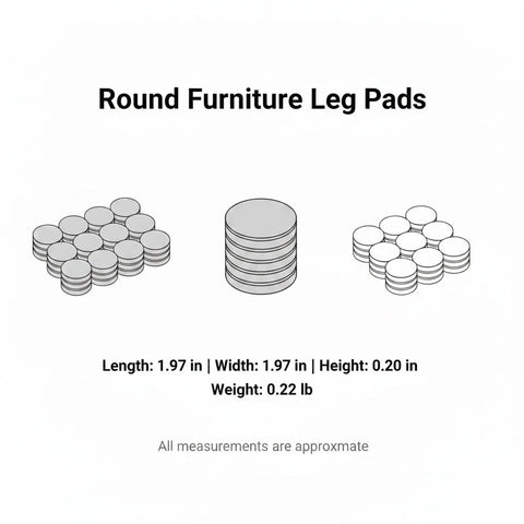Image of round furniture leg pads with measurements, part of the Round Polyester Furniture Floor Protectors And Leg Pads For Hardwood Floors 18 Pack