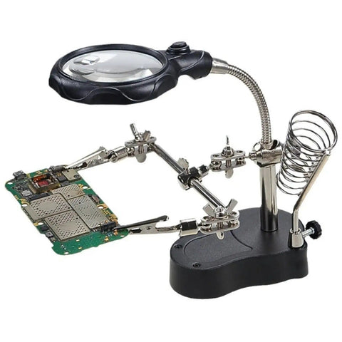 Soldering Station Magnifier With Led Light 3.5X And 12X Magnifying Glass, Auxiliary Clips And Alligator Clamp for soldering
