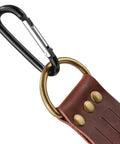 Close-up of snap hook on Premium Leather Duck Strap For Waterfowl Hunting, Heavy Duty Game Carrier, belt attachment detail