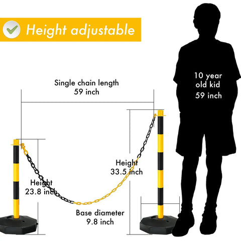 4 Pack Adjustable Traffic Cones Delineator Posts With Fillable Bases Safety Barrier Stanchions For Parking Lot And Construction Site Portable Parking Poles With Five Foot Chain For Quick No Brainer Setup And High Visibility