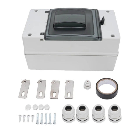 Industrial Grade IP66 Weatherproof DC Circuit Breaker Box Built Like A Tank Plastic Enclosure For Solar Battery MCCB with accessories.