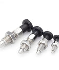 2PCS Rock Solid Push Fit Ball Nose Spring Plungers, M10x1.5 stainless steel retractable index plungers with self-locking knobs.
