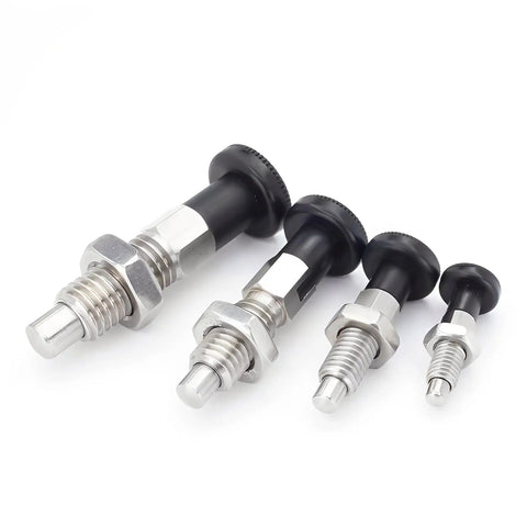 2PCS Rock Solid Push Fit Ball Nose Spring Plungers, M10x1.5 stainless steel retractable index plungers with self-locking knobs.