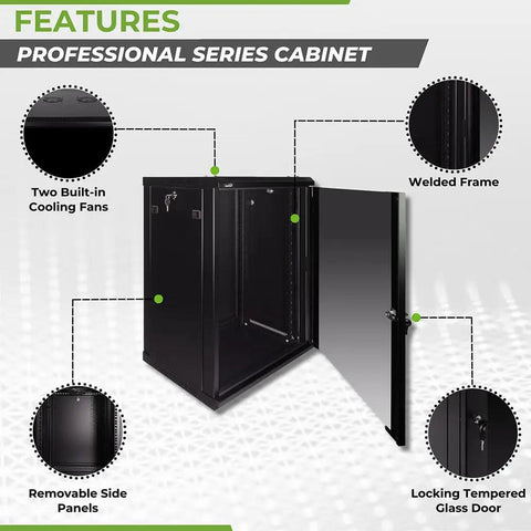 Heavy Duty 15U Wall Mount Server Rack Cabinet With Locking Glass Door 17.7 Deep 19 Inch IT Equipment Dual Cooling Fans