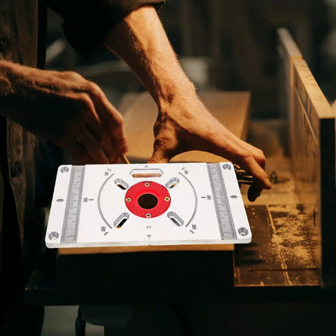 Router Sled For Milling Machine With Aluminum Insert Plate For Router Table, woodworking jig in use, creating smooth cuts