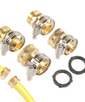 Heavy Duty Garden Hose Repair Kit With Solid Brass Coupler And Double Clamps For Fixing Leaks Fast No More Plastic Fittings That Crack Under High Pressure Water Flow Durable Professional Grade Mender Tool For Outdoor Yard Work, 3/4 in brass hose ends