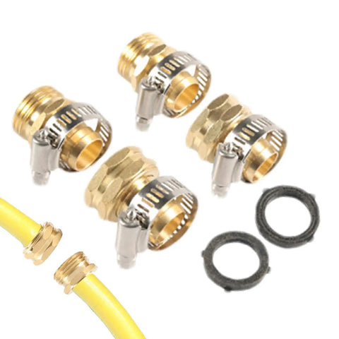 Heavy Duty Garden Hose Repair Kit With Solid Brass Coupler And Double Clamps For Fixing Leaks Fast No More Plastic Fittings That Crack Under High Pressure Water Flow Durable Professional Grade Mender Tool For Outdoor Yard Work, 3/4 in brass hose ends