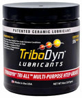Tri-All HTEP Grease Jar For High Temp And Extreme Pressure Duty, black 8 oz jar, ceramic lubricant, label showing "TriboDyn" brand