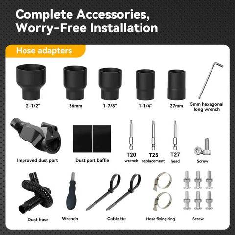 5 In 1 Miter Saw Dust Collection Adapter And Vacuum Hose Connector Pro Grade Upgrade For DWS709 DW718 DWS779 DWS780 DWS782 DHS790 kit with accessories.