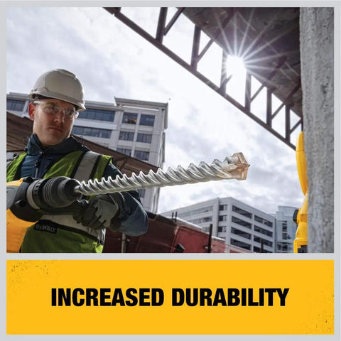 Worker using Beefed-Up SDS Max Rotary Hammer Bit With 4 Cutter, 2 Inch By 22-1/2 Inch Iron Blast Technology on construction site