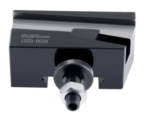Universal Parting Blade Holder For BXA Tool Post, 11/16 Inch parting blades, close-up of metal construction and fastening mechanism