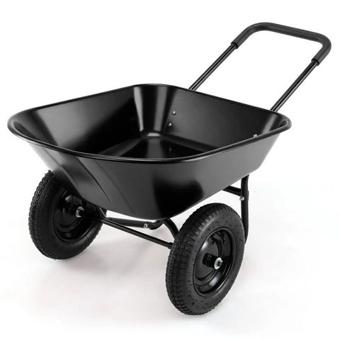 Dual Wheel Wheelbarrow With 14 Inch Pneumatic Tires 330 Lb Capacity Heavy Duty Workhorse Garden Cart for moving soil wood gravel mulch